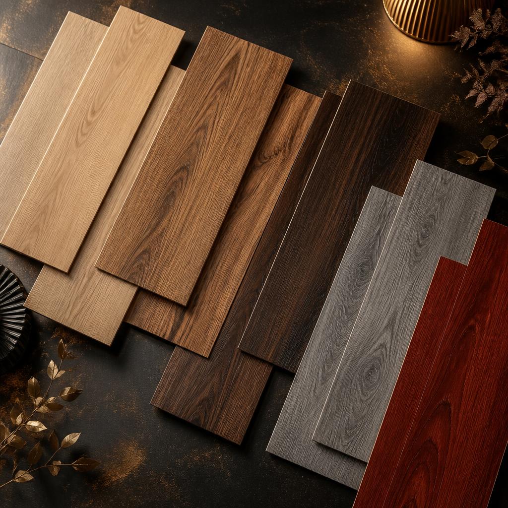 Amostras de pisos laminados em diferentes cores
